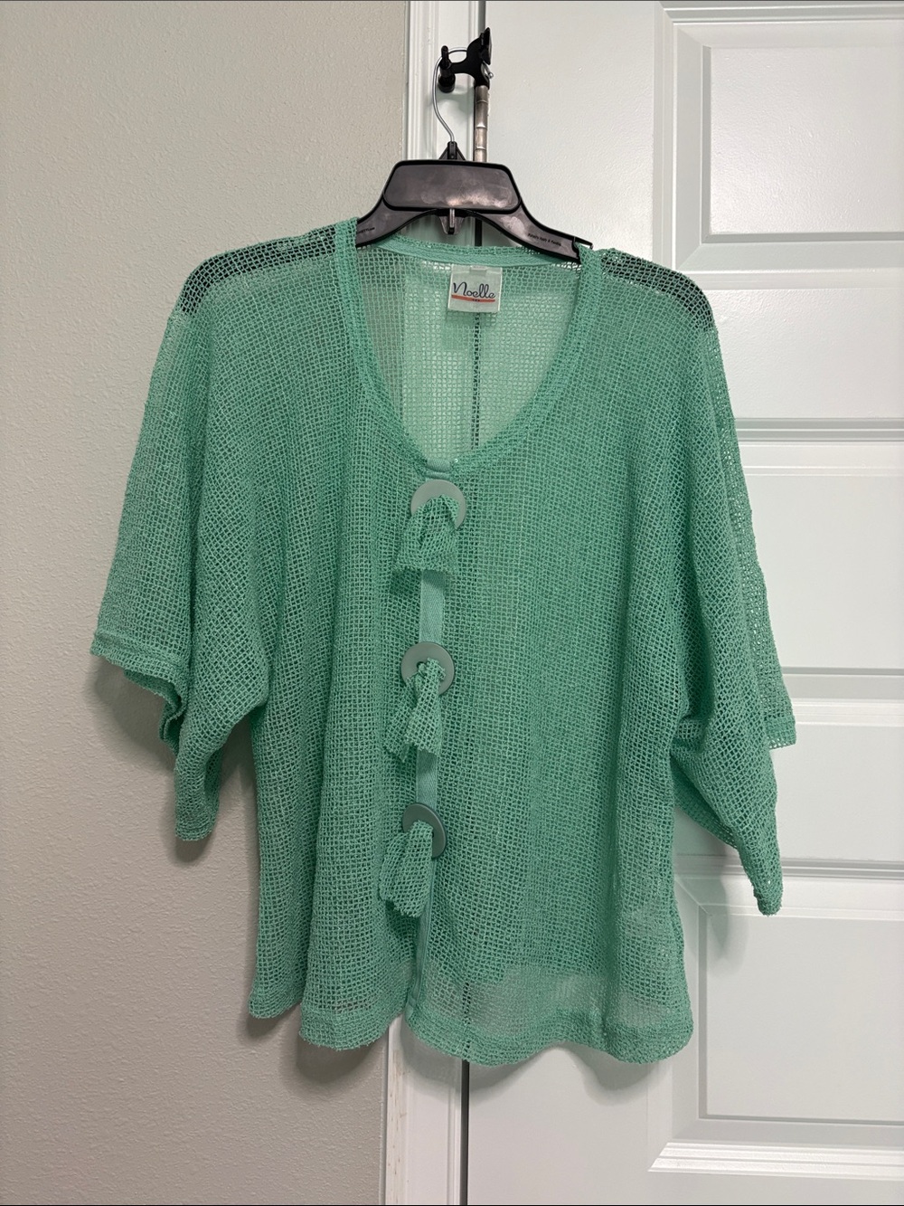 Noelle Mint Green Open-Weave Tassel Detail Sweater